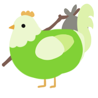 A grass and apple chicken with a head pattern