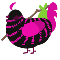 A black and fuchsia chicken with a bar pattern