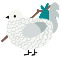 A white and silver chicken with a lace pattern