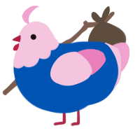 A ultramarine and pink chicken with a head pattern