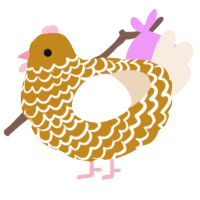 A ochre and cream chicken with a lace pattern
