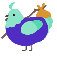 A indigo and mint chicken with a head pattern