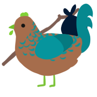A brown and teal chicken with a half-lace pattern