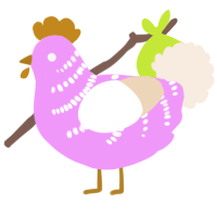 A lavender and cream chicken with a half-bar pattern