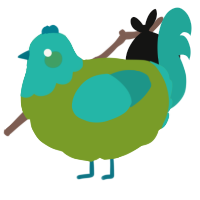 A chartreuse and turquoise chicken with a head pattern