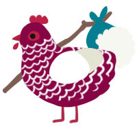 A maroon and white chicken with a lace pattern