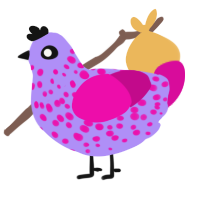 A lilac and fuchsia chicken with a speckle pattern