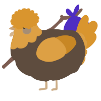 A bark and orange chicken with a head pattern