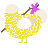 A yellow and cream chicken with a lace pattern