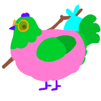 A pink and viridian chicken with a head pattern