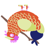 A vermilion and lemon chicken with a lace pattern