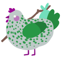 A silver and viridian chicken with a speckle pattern