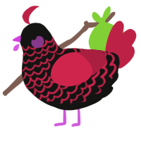 The Bad Fire, a black and crimson chicken with a lace pattern