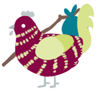 A maroon and lemon chicken with a bar pattern
