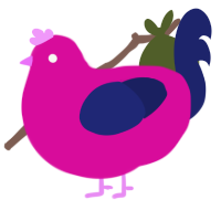 not again, a fuchsia and navy chicken