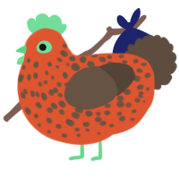 A vermilion and bark chicken with a speckle pattern