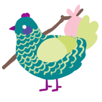 A teal and lemon chicken with a lace pattern