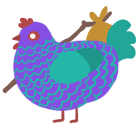 A blurple and turquoise chicken with a lace pattern
