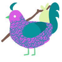 A orchid and teal chicken with a double-lace pattern