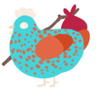 A aqua and vermilion chicken with a speckle pattern