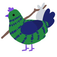 A viridian and navy chicken with a bar pattern