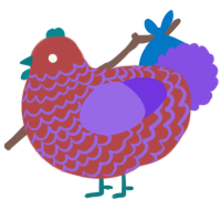 A red and blurple chicken with a lace pattern