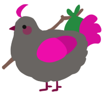 A grey and fuchsia chicken