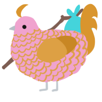 A pink and orange chicken with a lace pattern