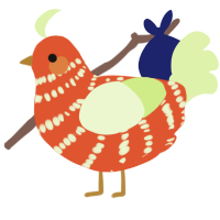 A vermilion and apple chicken with a bar pattern