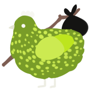 A chartreuse and lime chicken with a speckle pattern