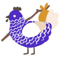 Kot, a indigo and cream chicken with a lace pattern