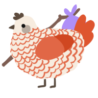 A cream and vermilion chicken with a lace pattern