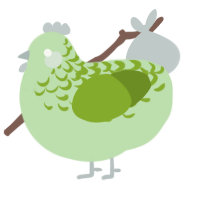 A gluppy and chartreuse chicken with a half-lace pattern
