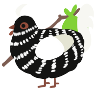 A black and white chicken with a bar pattern
