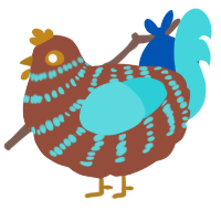 A russet and aqua chicken with a bar pattern