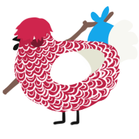 A crimson and white chicken with a double-lace pattern