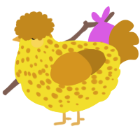 A yellow and ochre chicken with a speckle pattern