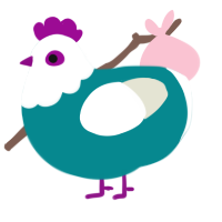 A teal and white chicken with a head pattern