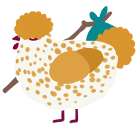A white and orange chicken with a speckle pattern