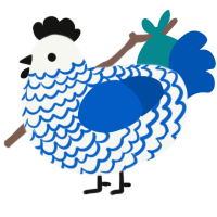 A white and ultramarine chicken with a lace pattern