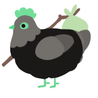 A sable and grey chicken with a head pattern