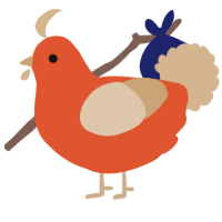 A vermilion and beige chicken