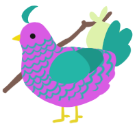 A orchid and turquoise chicken with a lace pattern