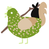 A chartreuse and beige chicken with a speckle pattern