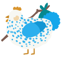 A white and sky chicken with a speckle pattern