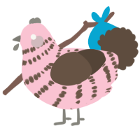 A rose and bark chicken with a bar pattern