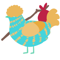 A aqua and honey chicken with a bar pattern