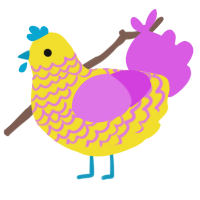 A yellow and orchid chicken with a lace pattern