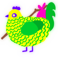 A lime and viridian chicken with a lace pattern