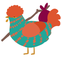 A turquoise and vermilion chicken with a bar pattern